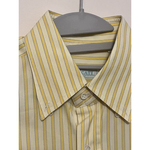 Tincati Milano Striped Dress Shirt •L• Premium Cotton Italy Yellow Button Down - Picture 3 of 9